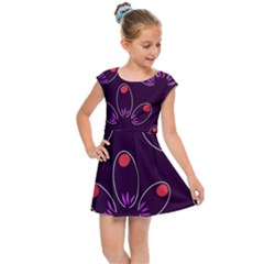 Pattern Petals Dots Print Seamless Kids  Cap Sleeve Dress