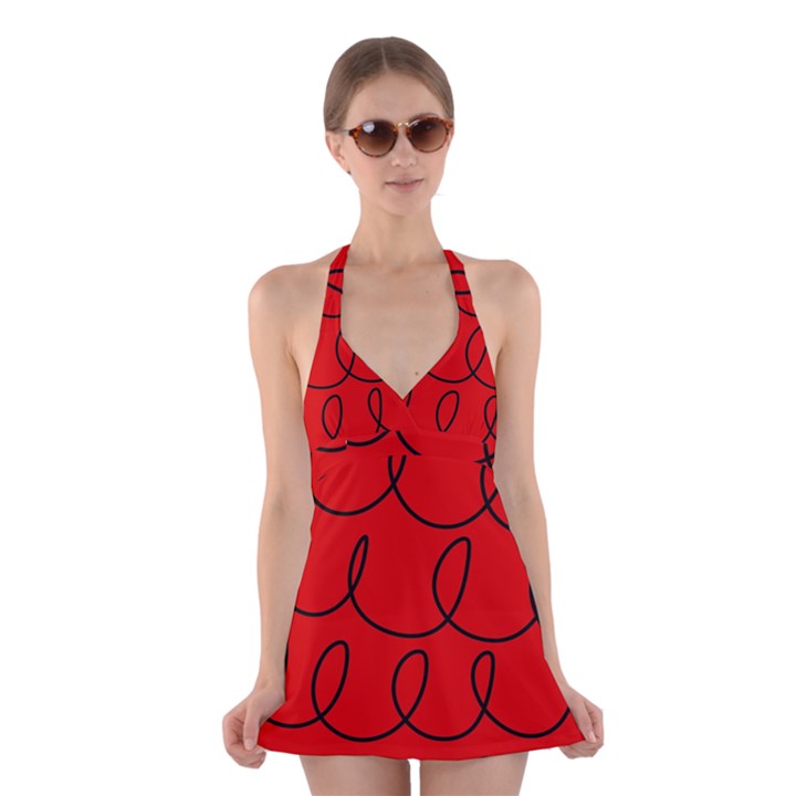 Red Background Wallpaper Halter Dress Swimsuit 