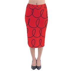 Red Background Wallpaper Velvet Midi Pencil Skirt