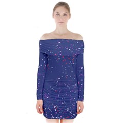 Texture Grunge Speckles Dots Long Sleeve Off Shoulder Dress by Cemarart