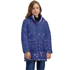 Texture Grunge Speckles Dots Kids  Hooded Longline Puffer Jacket