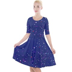 Texture Grunge Speckles Dots Quarter Sleeve A-line Dress by Cemarart