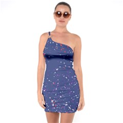 Texture Grunge Speckles Dots One Shoulder Ring Trim Bodycon Dress