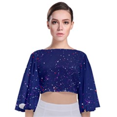 Texture Grunge Speckles Dots Tie Back Butterfly Sleeve Chiffon Top
