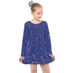 Texture Grunge Speckles Dots Kids  Long Sleeve Dress by Cemarart