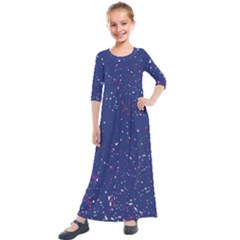 Texture Grunge Speckles Dots Kids  Quarter Sleeve Maxi Dress