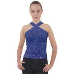 Texture Grunge Speckles Dots Cross Neck Velour Top