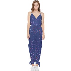 Texture Grunge Speckles Dots Sleeveless Tie Ankle Chiffon Jumpsuit