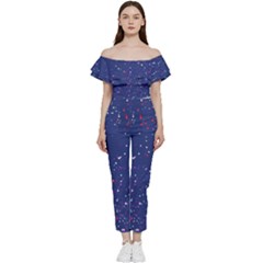 Texture Grunge Speckles Dots Bardot Ruffle Jumpsuit by Cemarart