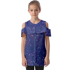 Texture Grunge Speckles Dots Fold Over Open Sleeve Top