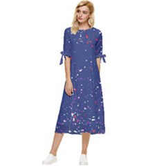 Texture Grunge Speckles Dots Bow Sleeve Chiffon Midi Dress