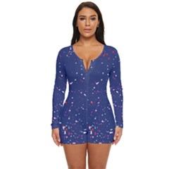 Texture Grunge Speckles Dots Long Sleeve Boyleg Swimsuit