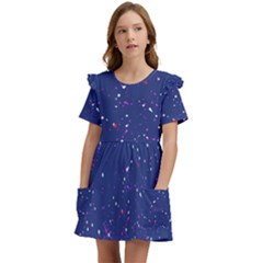 Texture Grunge Speckles Dots Kids  Frilly Sleeves Pocket Dress