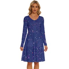 Texture Grunge Speckles Dots Long Sleeve Dress With Pocket