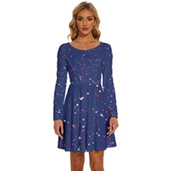 Texture Grunge Speckles Dots Long Sleeve Wide Neck Velvet Dress