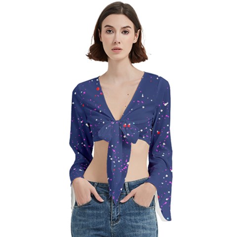 Texture Grunge Speckles Dots Trumpet Sleeve Cropped Top by Cemarart