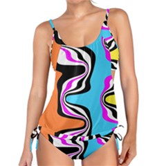 Liquid Warp Background Orange Blue Tankini Set by Cemarart