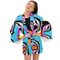 Liquid Warp Background Orange Blue Long Sleeve Kimono