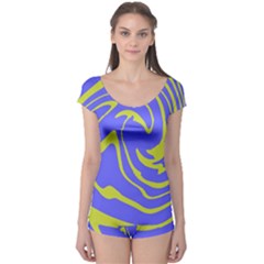 Blue Green Abstract Boyleg Leotard  by Cemarart