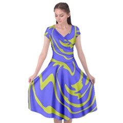 Blue Green Abstract Cap Sleeve Wrap Front Dress by Cemarart