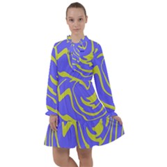 Blue Green Abstract All Frills Chiffon Dress by Cemarart