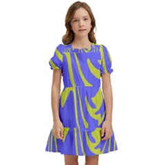 Blue Green Abstract Kids  Puff Sleeved Dress by Cemarart