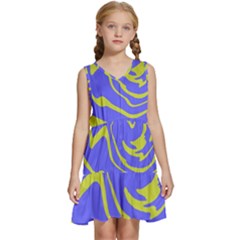 Blue Green Abstract Kids  Sleeveless Tiered Mini Dress by Cemarart