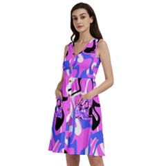 Swirl Pink White Blue Black Sleeveless Dress With Pocket