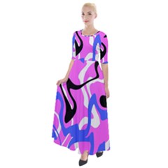 Swirl Pink White Blue Black Half Sleeves Maxi Dress