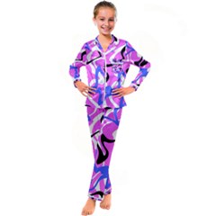 Swirl Pink White Blue Black Kids  Satin Long Sleeve Pajamas Set