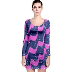 Texture Watercolour Liquify Long Sleeve Bodycon Dress