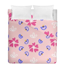 Flower Heart Print Pattern Pink Duvet Cover Double Side (full/ Double Size)