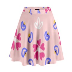 Flower Heart Print Pattern Pink High Waist Skirt