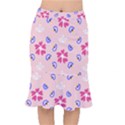 Flower Heart Print Pattern Pink Short Mermaid Skirt View1