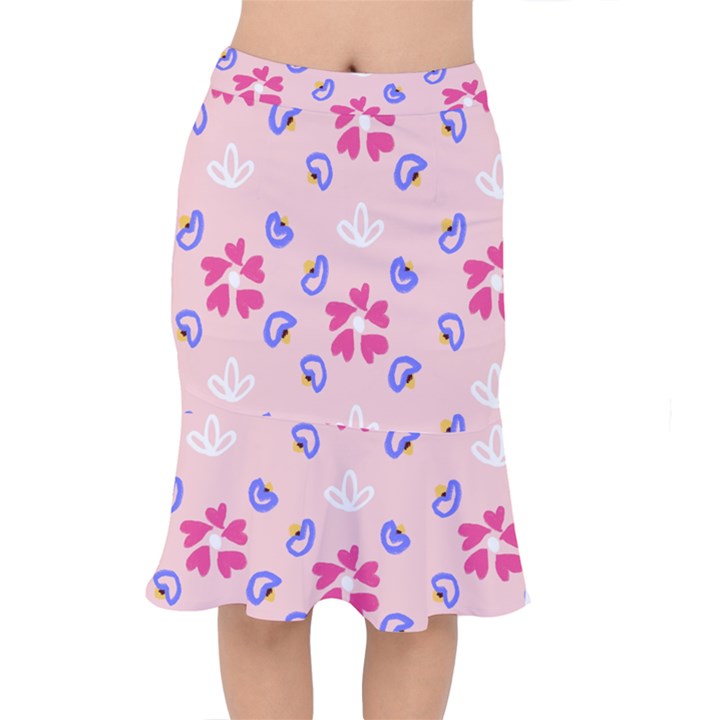 Flower Heart Print Pattern Pink Short Mermaid Skirt