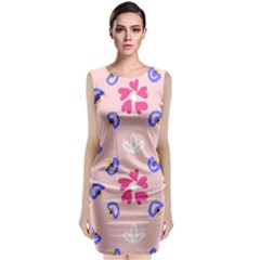 Flower Heart Print Pattern Pink Sleeveless Velvet Midi Dress