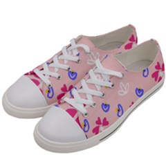 Flower Heart Print Pattern Pink Women s Low Top Canvas Sneakers