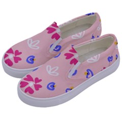 Flower Heart Print Pattern Pink Kids  Canvas Slip Ons