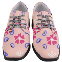 Flower Heart Print Pattern Pink Women Heeled Oxford Shoes