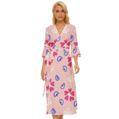 Flower Heart Print Pattern Pink Midsummer Wrap Dress