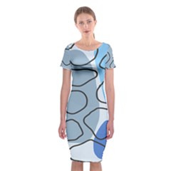 Boho Blue Deep Blue Artwork Classic Short Sleeve Midi Dress