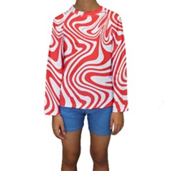 Red White Background Swirl Playful Kids  Long Sleeve Swimwear