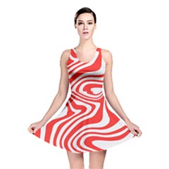 Red White Background Swirl Playful Reversible Skater Dress