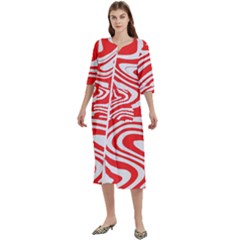 Red White Background Swirl Playful Women s Cotton 3/4 Sleeve Nightgown by Cemarart