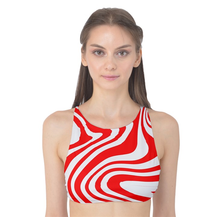 Red White Background Swirl Playful Tank Bikini Top