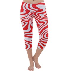 Red White Background Swirl Playful Capri Yoga Leggings