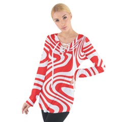 Red White Background Swirl Playful Tie Up T-shirt