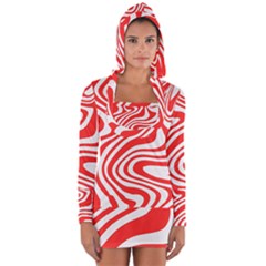 Red White Background Swirl Playful Long Sleeve Hooded T-shirt