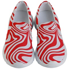 Red White Background Swirl Playful Kids Lightweight Slip Ons by Cemarart