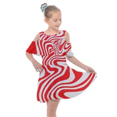 Red White Background Swirl Playful Kids  Shoulder Cutout Chiffon Dress